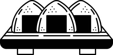 Onigiri Japon pirinç toplarının siyah beyaz çizimi 