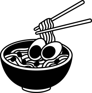 Bir Ramen kasesinin siyah beyaz çizimi