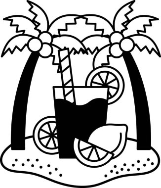 Bir portakal suyunun siyah beyaz çizimi plajdadır.