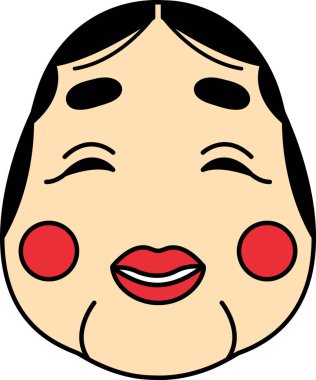 Geleneksel bir Okame Japon maskesinin çizimi