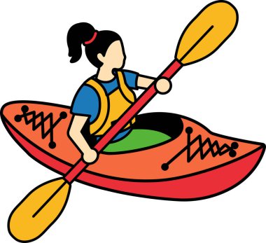 Kırmızı kanoyla kürek çeken bir kadın