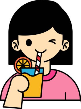 Portakal suyu içen bir kız.