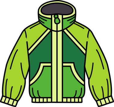 Kapüşonlu ve cepli yeşil bir ceket.