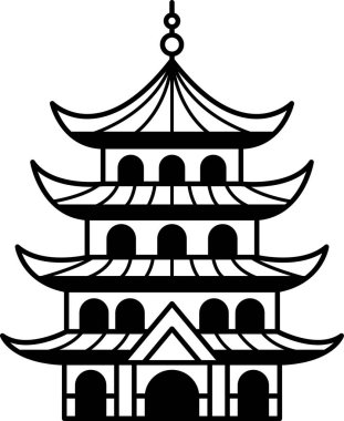 Bir Çin pagodasının siyah ve beyaz resimlerini ayır