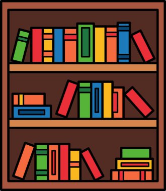 Üzerinde bir sürü kitap olan bir kitaplık.