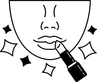 Ruj süren bir kadının siyah beyaz çizimi