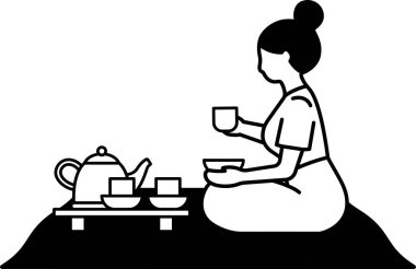 siyah ve beyaz bir resim çay içen bir kadın