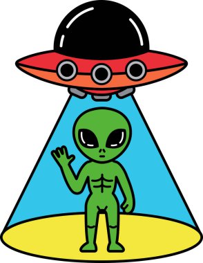 Bir uzaylı uzay gemisinin altında duruyor.