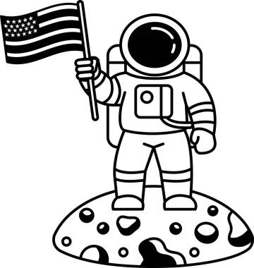 Ay 'daki bir Amerikan bayrağının siyah beyaz çizimi