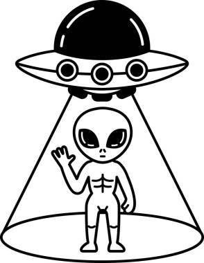Uzaylı uzay gemisinin siyah beyaz çizimi