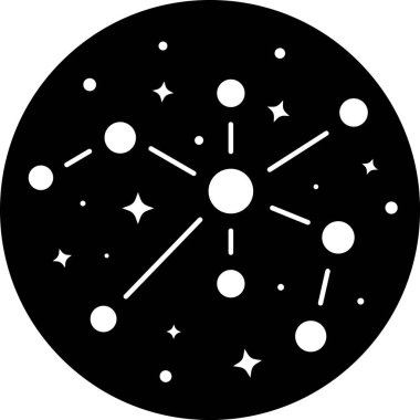 Yıldızlı gökyüzünün siyah beyaz çizimi