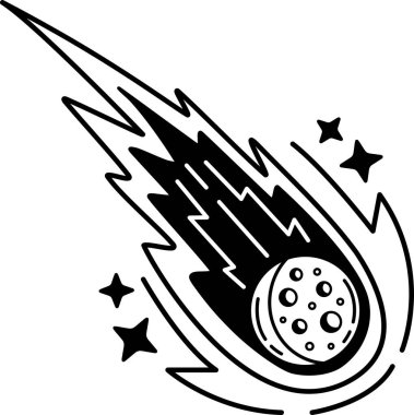 Bir meteorun siyah ve beyaz çizimi düşüyor