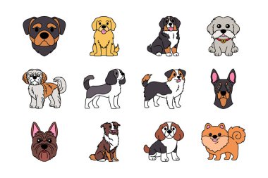 Safkan köpeklerin illüstrasyon simgeleri koleksiyonu