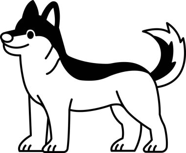 Siyah ve beyaz bir Sibirya Husky 'sinin resimleme simgesini izole et 