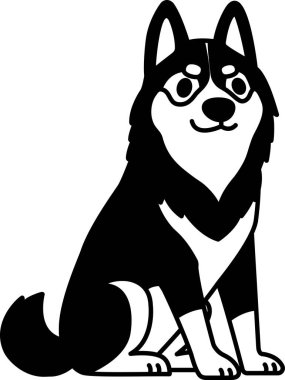 Sibirya Husky köpeğinin siyah-beyaz çizim simgesi