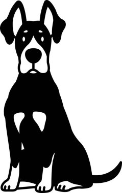 Doberman Pinscher köpeğinin siyah beyaz çizim simgesi