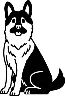 Bir Alman çoban köpeğinin siyah beyaz çizimini izole et
