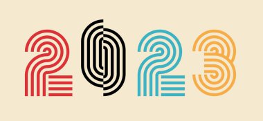 70 'lerden kalma eski tarz numaralar. Kapak, takvim, broşür için Mutlu 2023 yılı tasarım unsuru.