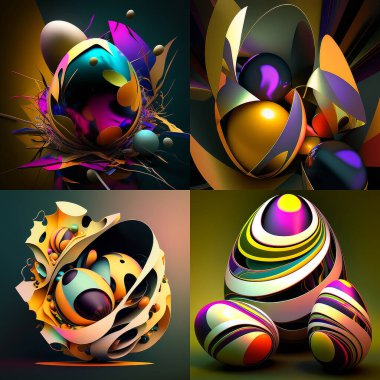 Soyut elementli Paskalya yumurtalarının 3D çizimi