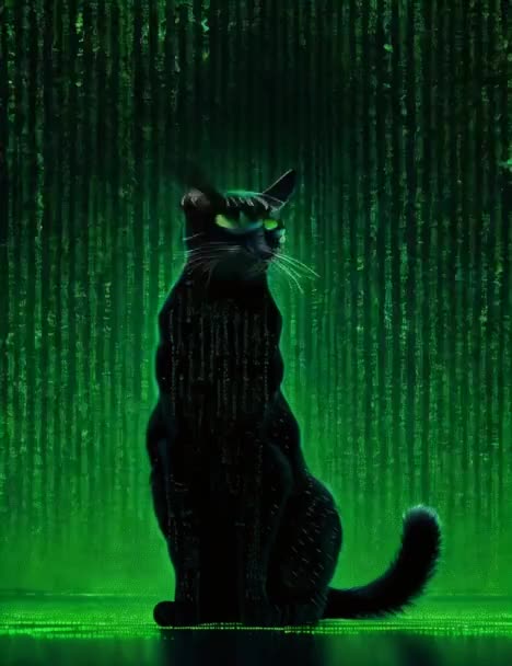 Codice Programmazione Verde Sfondo Nero Con Gatto Matrice — Video Stock