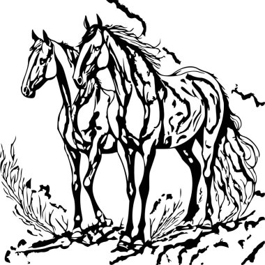 At mı? Siyah ve Beyaz Vektör illüstrasyonu vinil kesim için hazır.