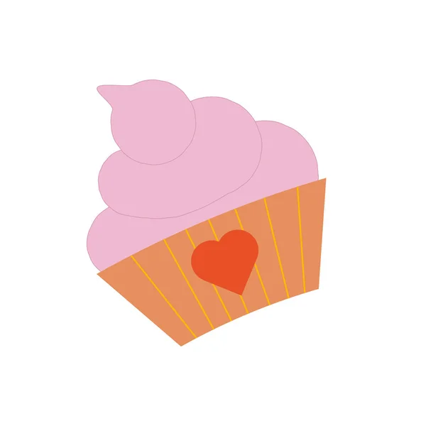 Süßes Essen Kuchen Cupcake Mit Herzen Valentinstag Dekoration — Stockvektor