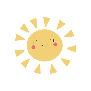 Gözleri kapalı, gülümseyen güneş. Çizgi film Bebek Vektörü