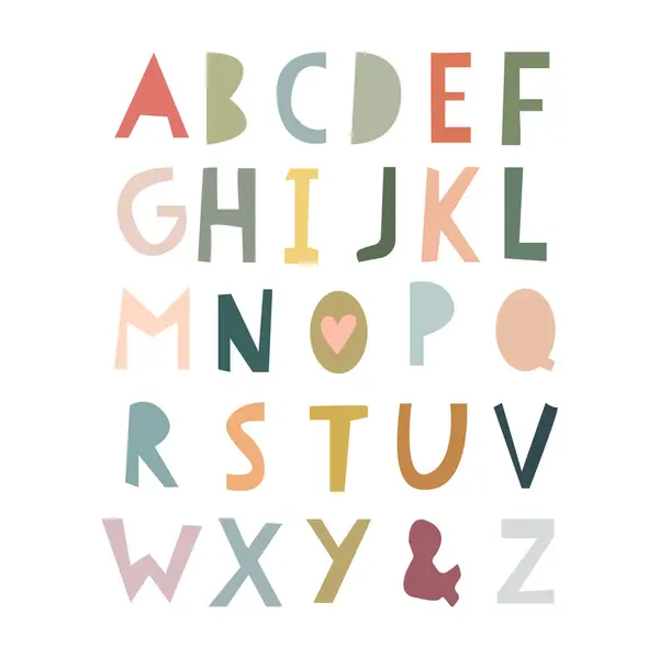Alfabe. El çizimi. Çizgi film Boho Bebek Vektörü