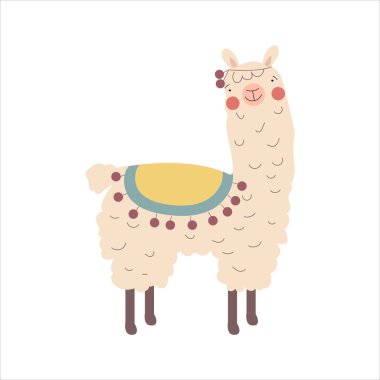 Şirin lama veya alpaka renkli el çizimi vektör illüstrasyonu