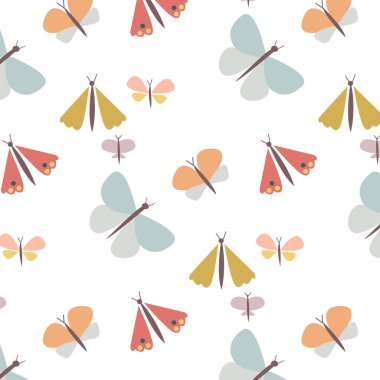 Çok güzel kelebek çizimleri. Çocuk stili karalama tasarım elementleri. Kusursuz desen yinelenen doku arka planı. Moda grafikleri, tekstil baskıları, kumaşlar için.