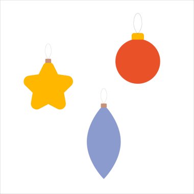 Beyaz arkaplan vektör illüstrasyon setine izole edilmiş Noel ağacı süslemeleri. Kış tatilleri ve kutlamalar konsepti. Balolar, yıldızlar, buz saçağı dekoru.