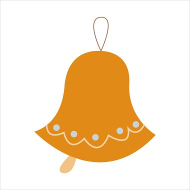 Sarı parlayan çan düz vektör çizimi. Grafik tasarım ve dekoratif element için sevimli sarı parlak çan karikatür vektör çizimi