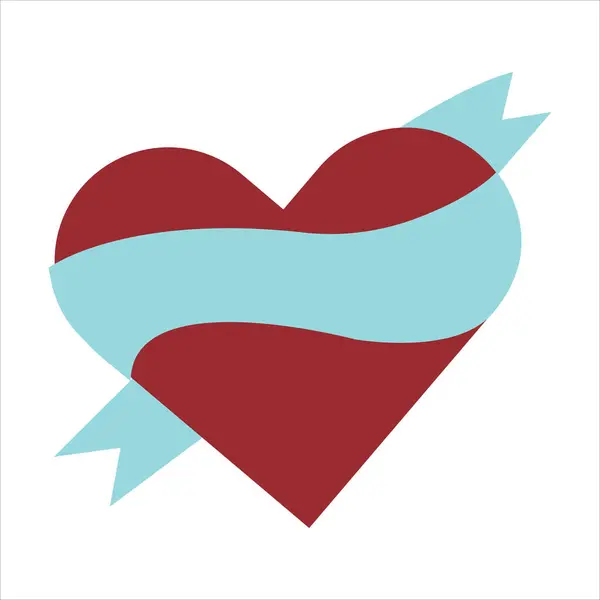 Hediye kurdelesiyle bağlanmış basit, büyük bir kalp. Romantik aşk ilanı. Sevgililer Günü için kartpostal tasarımı, düğün, Anneler Günü, tebrik kartları. Karalama biçiminde vektör illüstrasyonu