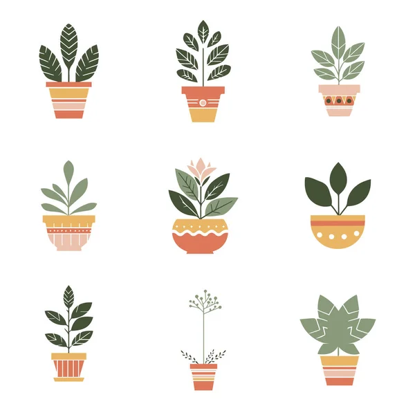 Esrar vektör illüstrasyon setinde bitki. Çizgi film dairesi farklı ev ya da ofis dekorasyonu için dekoratif desenler, beyaz üzerine izole edilmiş yeşil bahçe çiçek toplama ikonları.