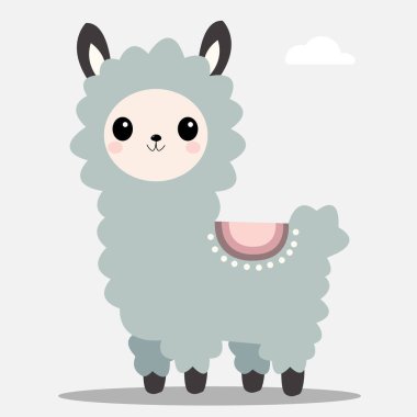 Lama çizgi filmi alpaka. Lama hayvan vektörü izole edilmiş. Sevimli, komik, el çizimi sanat. Kart, çıkartma, kumaş tekstil ve tişört için tasarım. Çocuklar, çocuk modern moda tarzı
