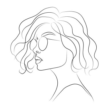 Güzel kız suratı. Çekici genç kadın portresi kadın güzellik konsepti. Sürekli bir çizgi çiziyor. Siyah ve beyaz vektör çizimi