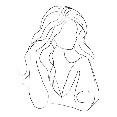 Güzel kız suratı. Çekici genç kadın portresi kadın güzellik konsepti. Sürekli bir çizgi çiziyor. Siyah ve beyaz vektör çizimi