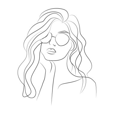 Güzel kız suratı. Çekici genç kadın portresi kadın güzellik konsepti. Sürekli bir çizgi çiziyor. Siyah ve beyaz vektör çizimi