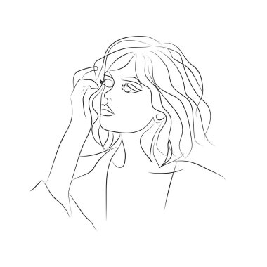 Güzel kız suratı. Çekici genç kadın portresi kadın güzellik konsepti. Sürekli bir çizgi çiziyor. Siyah ve beyaz vektör çizimi