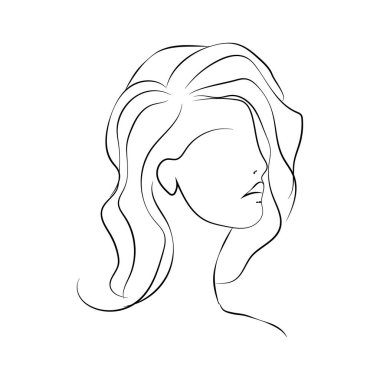Güzel kız suratı. Çekici genç kadın portresi kadın güzellik konsepti. Sürekli bir çizgi çiziyor. Siyah ve beyaz vektör çizimi