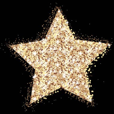 Işık efekti ve ışıltısıyla siyah arka planda altın yıldız. Lüks şablon kutlama ödülü tasarımı. Vektör illüstrasyonu