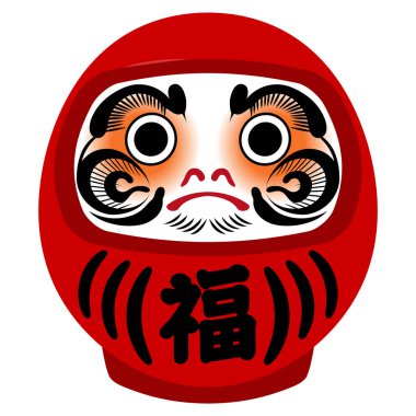 Geleneksel bir Japon gemisi olan kırmızı daruma 'nın bir çizimi. Resimdeki kanji Japonca 