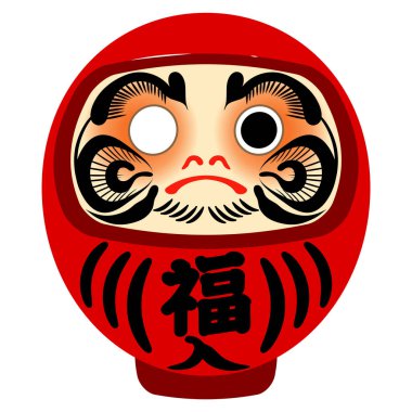 It is an illustration of red daruma, a Japanese traditional craft.It is an illustration of Daruma with only one black eye drawn, and the kanji on the belly is Japanese for 