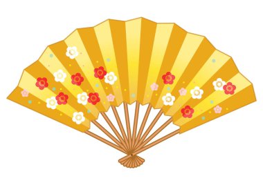 It is a color illustration of a folding fan with a plum pattern.It is an illustration of a folding fan which is a Japanese craft.