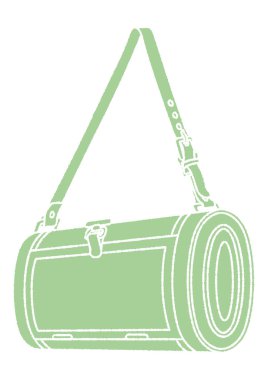 Botanik numuneleri için sarı-yeşil bir çantanın renk çizimi. Açık havada bitki toplarken kullanılan bir poşetin çizimi..