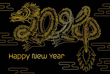 Bu, ejderha vücudunda 2024 yılını ifade eden bir yeni yıl kartı. Ejderha Yılı için yeni yıl kartı olarak oluşturulan bir kartpostal şablonu..