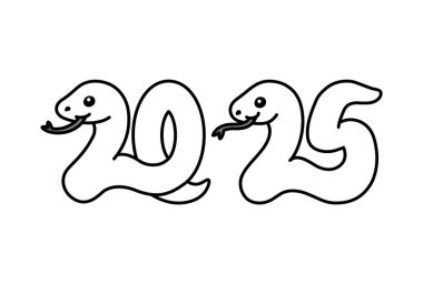 A monochrome illustration of a snake in the year of the snake, 2025.A New Year's card template for the year of the snake. clipart