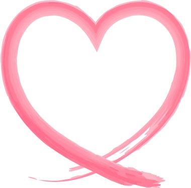 Suluboya ile çizilmiş basit bir pembe kalp simgesi. Tek vuruşla çizilmiş bir kalbin dekoratif çerçevesi..