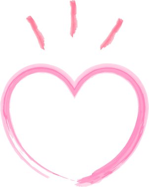 A simple pink heart icon painted in watercolor.A decorative frame of a heart drawn with a single stroke. clipart