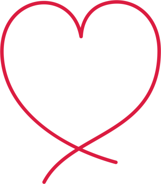 Kalp dekoratif çerçevesinin basit bir çizimi. Beyaz arka planda kırmızı bir kalp çizimi..